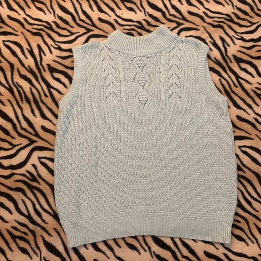Vintage Textured Cable-Detail Sleeveless Knit Top in Light Green